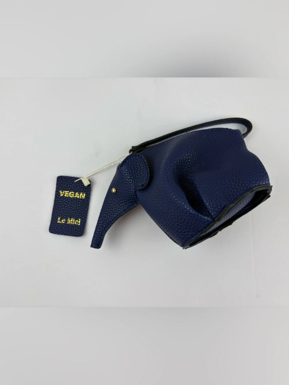 Le Miel Navy Blue Vegan Elephant Soft-Touch Faux Pebbled Leather Wristlet.
